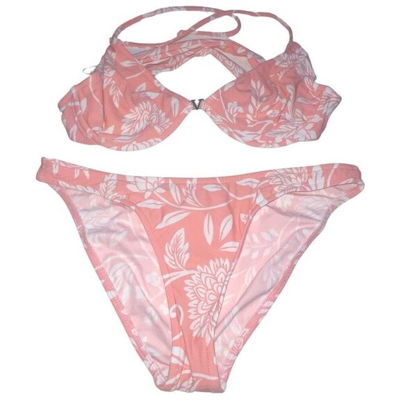 Venus Pale Orange & White Floral Underwire Bikini - Size‎ 6 bottoms - C cup top - Picture 1 of 9